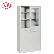 Huadu brand up swing glass door combined two drawer metal filing cabinet